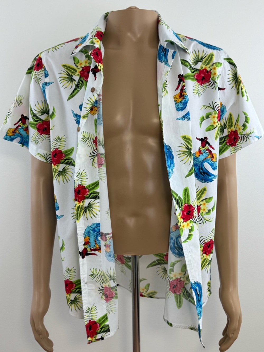Marvel Deadpool Hawaiian Surf Button-Down Short-Sleeve Shirt, Men's Size Large - Picture 7 of 11